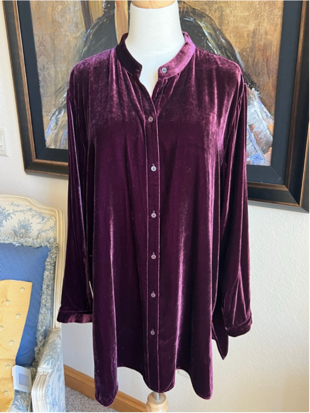 New EILEEN FISHER Velvet Button Down Shirt 1X Purple - Picture 2 of 6